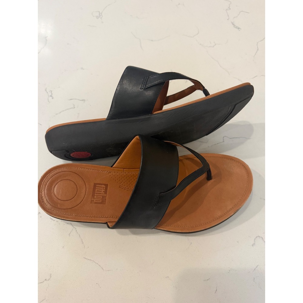 FitFlop Black Leather Delta Toe Thong Sandals Comfort Slides Womens 9 K31-001 - Picture 2 of 7